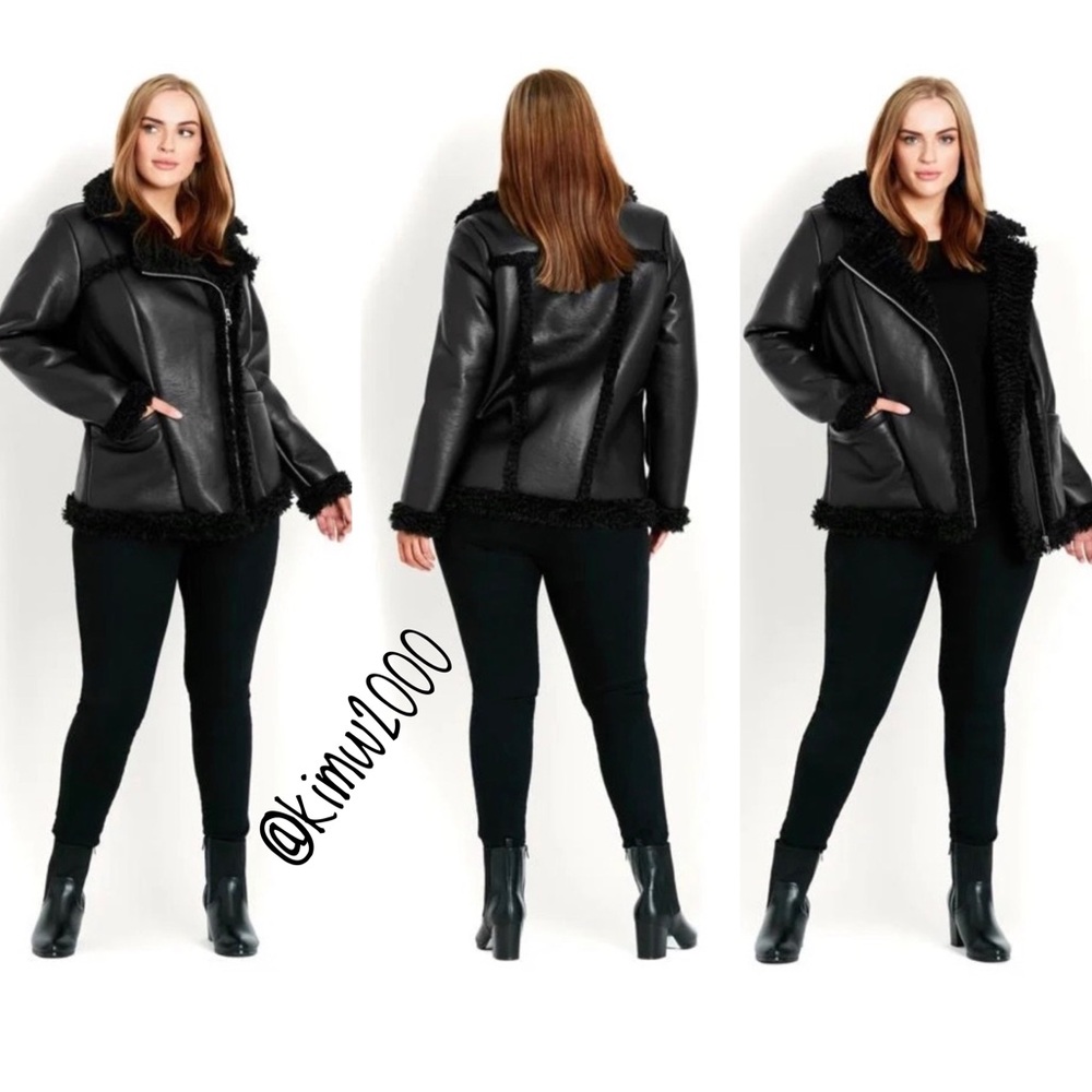 Size 16 - EVANS Black Faux Leather Aviator Jacket NWT $209 msrp